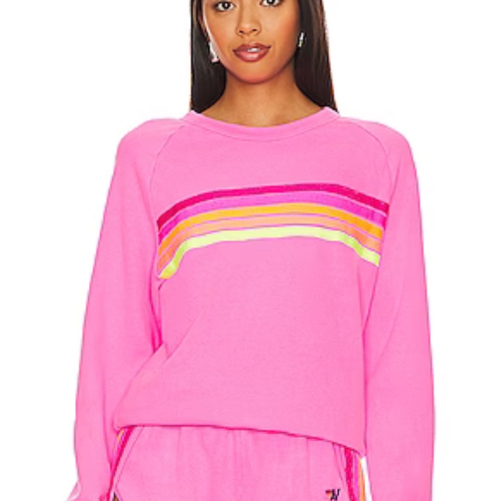 Aviator Nation Neon Pink Stipe Sweatshirt